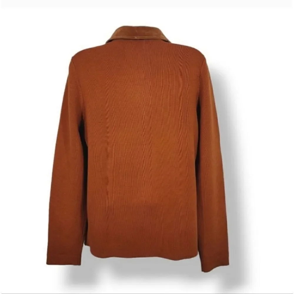 Sigrid Olsen Suede Leather and Silk Blend Knit Jacket in Pumpkin Size Medium - Picture 3 of 11